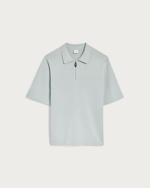 Polo avec Tirette de zip en Cuir, Duck Egg, hi-res