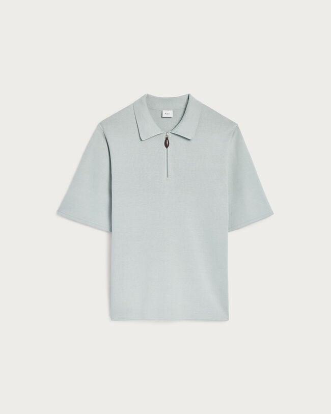 Polo avec Tirette de zip en Cuir, Duck Egg, hi-res