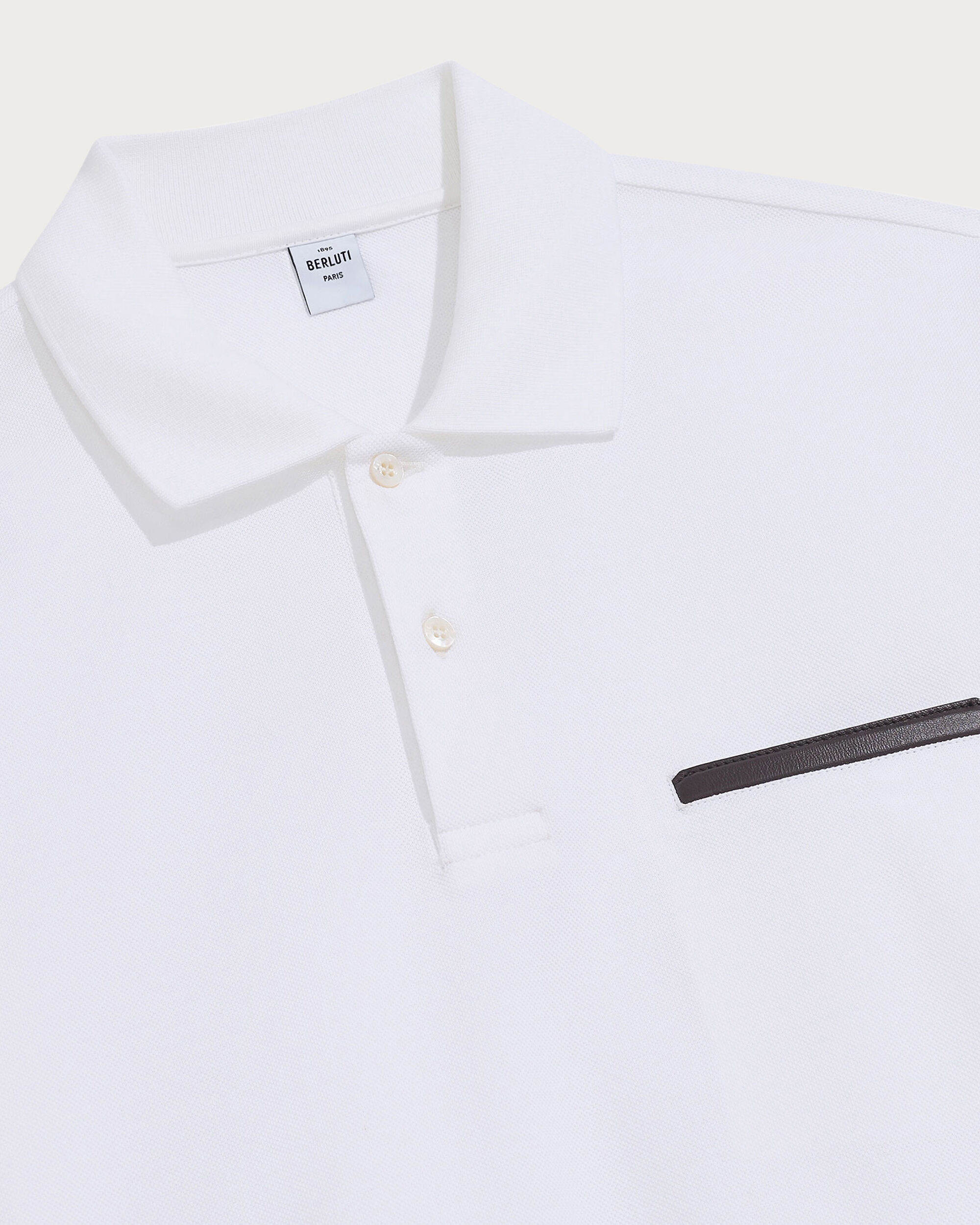 Pocket Polo with Leather Detail, Blanc Optique, hi-res