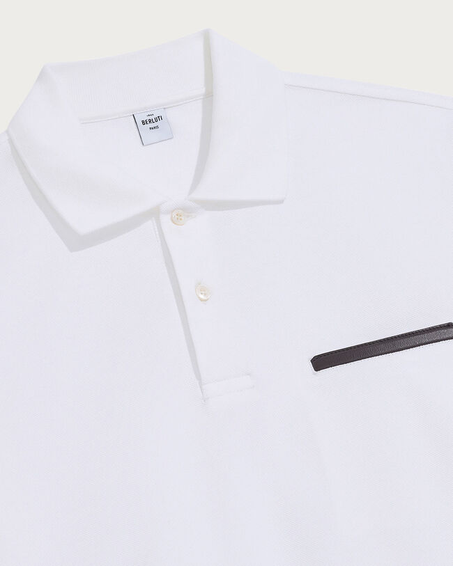 Pocket Polo with Leather Detail, Blanc Optique, hi-res