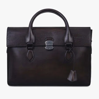 E'Mio Scritto Leather Briefcase, EBANO, hi-res