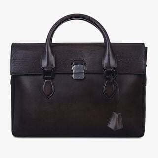 E'Mio Scritto Leather Briefcase, EBANO, hi-res