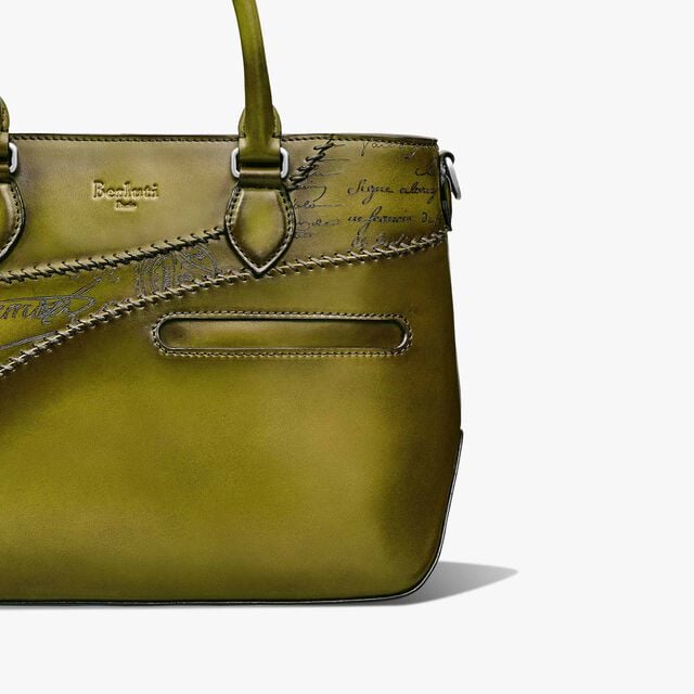 Toujours XS Scritto Leather Tote Bag, ACID GREEN, hi-res 5