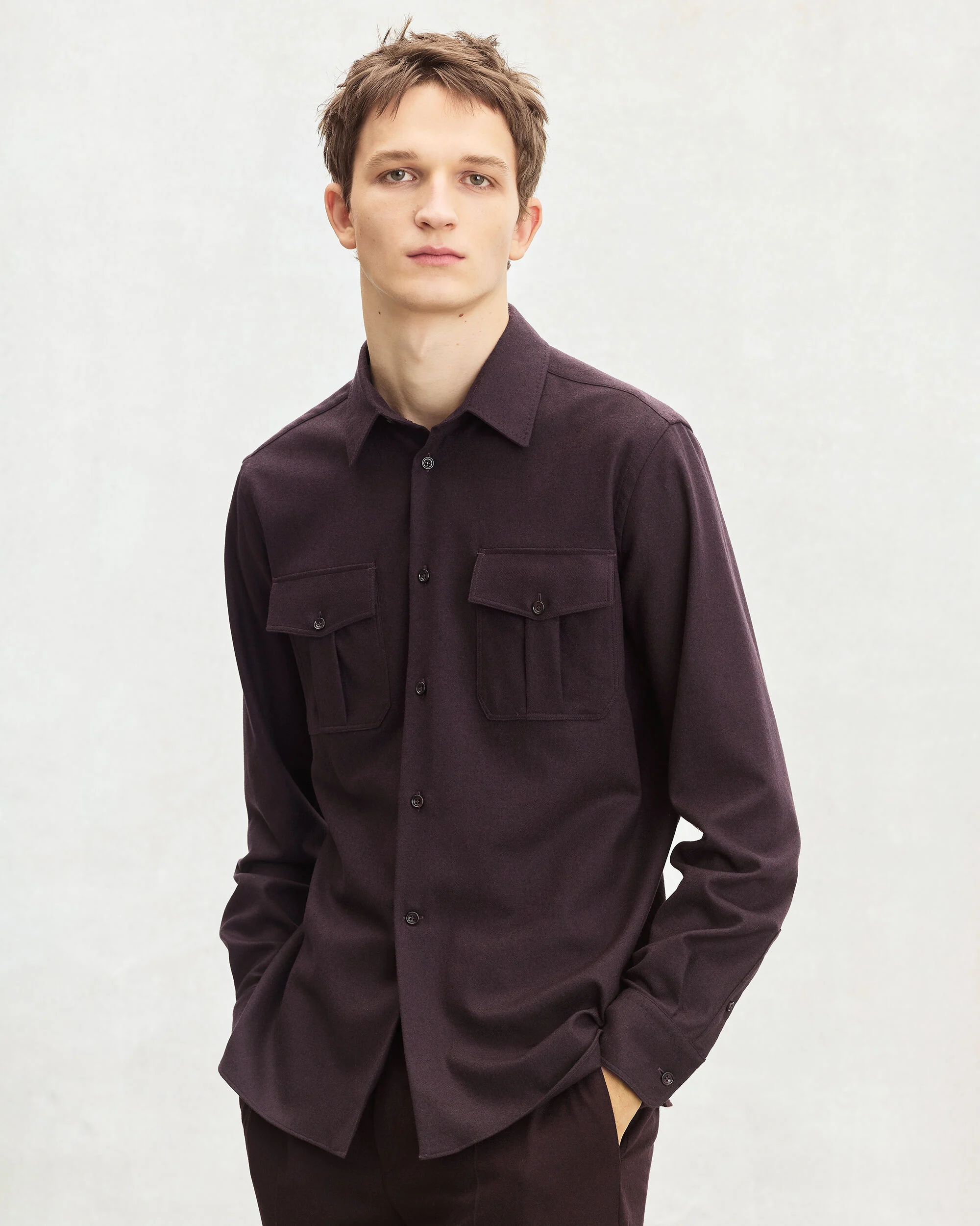 Military Shirt with Leather Detail, Nero Bordo, hi-res