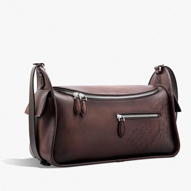 Sac Bandoulière Barrel Bag En Cuir Scritto, SOFT BROWN, hi-res 3