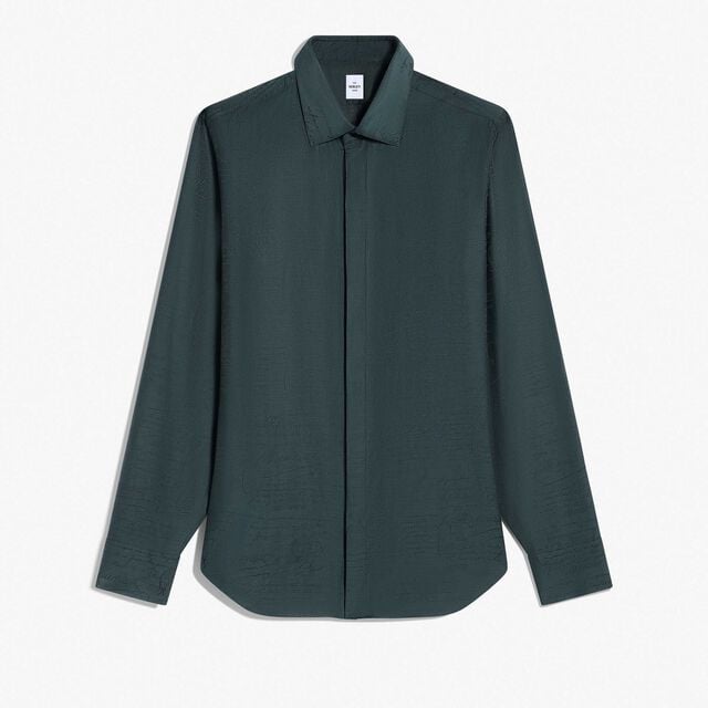 Cotton Silk Scritto Andy Shirt, NERO BLUE, hi-res 1