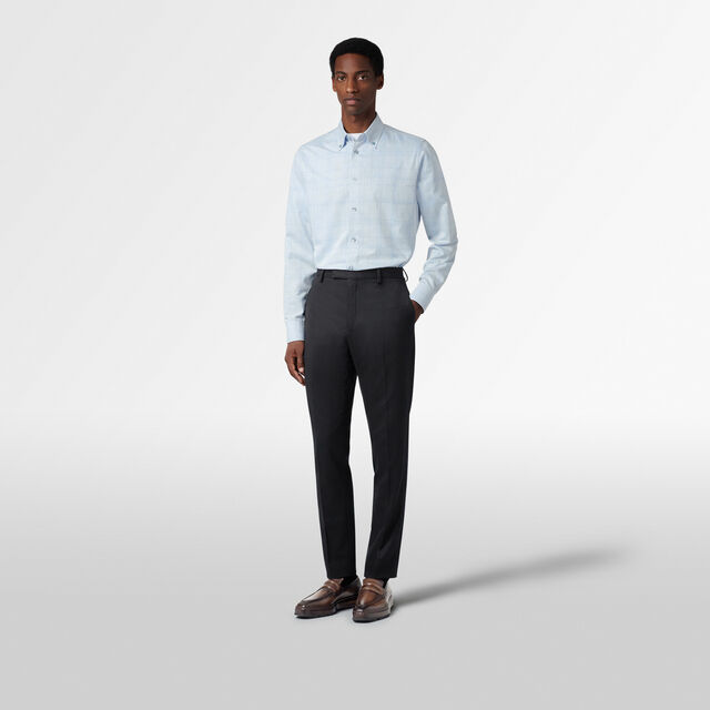 Cotton Scritto Alessandro Buttondown Shirt, LIGHT BLUE SCRITTO CHECK, hi-res 4
