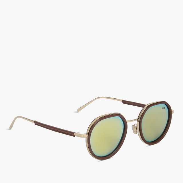 Centaury Metal and Leather Sunglasses, BROWN + EXTRA GOLD, hi-res 2