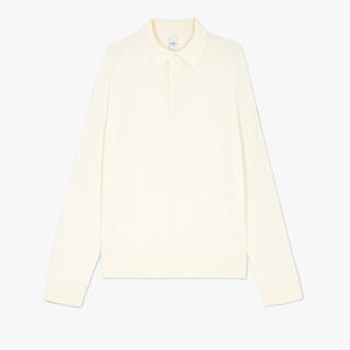 Wool Polo With Leather Detail, COTTON WHITE, hi-res