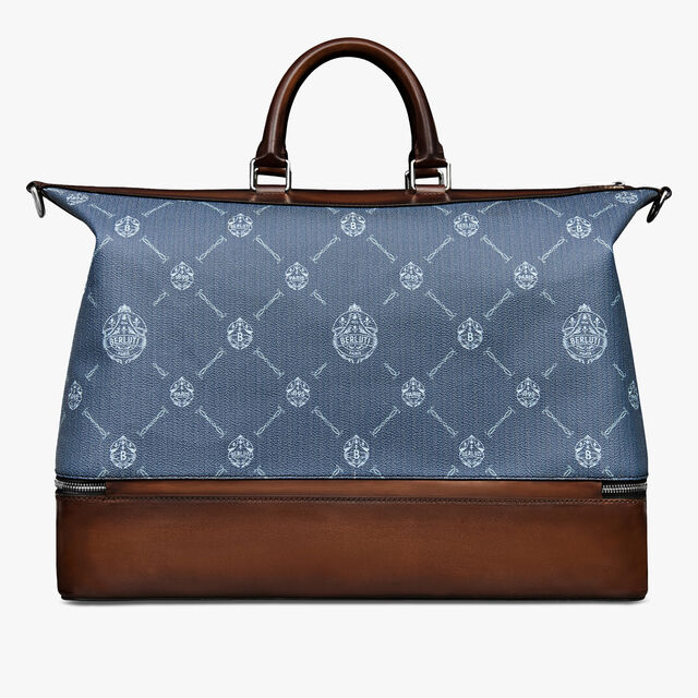Viaggio Canvas And Leather Travel Bag, BLUE CHEVRON+CACAO INTENSO, hi-res 3