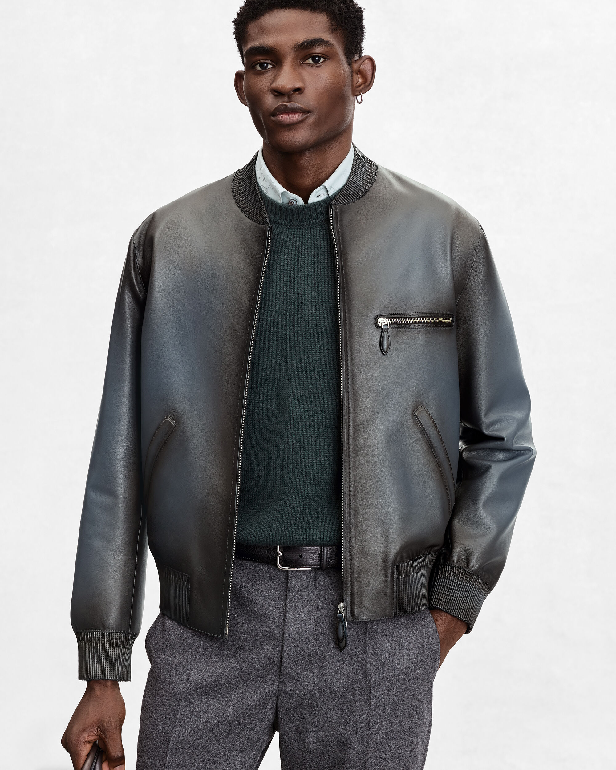 Leather Patina Un Jour Bomber, Fiamma Iron Blue, hi-res