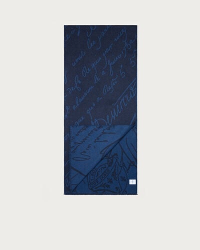 Scritto Pattern Scarf, Dark Blue Melange, hi-res