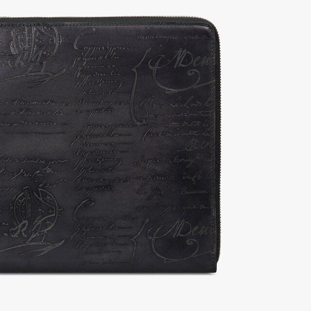 Pochette Nino Gm En Cuir Scritto, NERO GRIGIO, hi-res 6