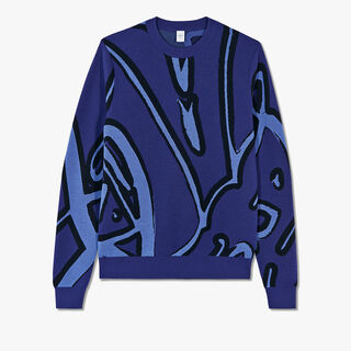 Jacquard Pique Giant Scritto Sweater, BLUE / BLACK, hi-res
