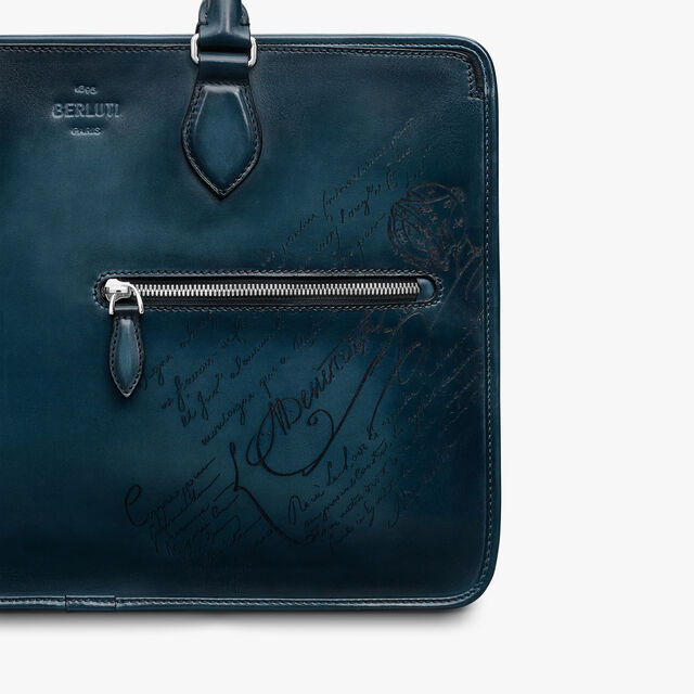 Un Jour Scritto Leather Briefcase, STEEL BLUE, hi-res 5