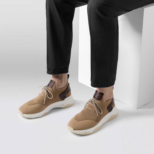 Shadow Scritto Knit And Lagoon Calf Sneaker, BEIGE, hi-res 8