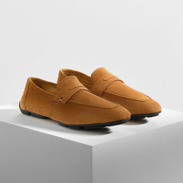Mocassin Lorenzo Drive En Cuir De Veau Camoscio Scritto, CASTAGNO, hi-res 8