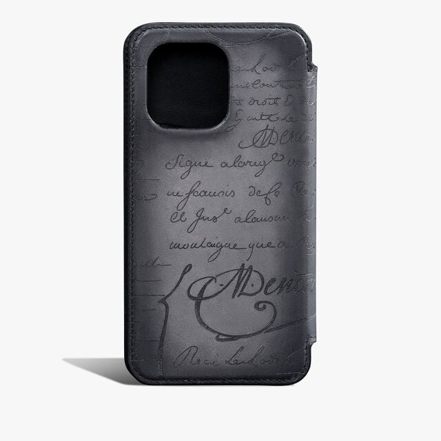Scritto图纹皮革iphone 16 Pro Max手机壳, LIGHT ALUMINIO, hi-res 2