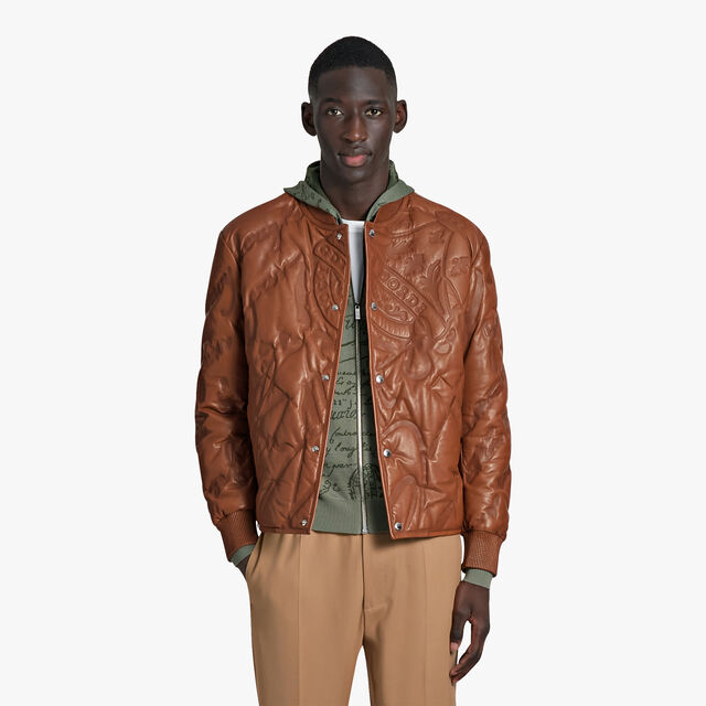 Quilted Leather Scritto Bomber, HASELNUT, hi-res 2