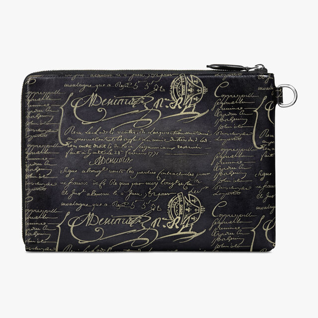 Nino GM Scritto Leather Clutch, NERO GRIGIO + GOLDEN, hi-res 3