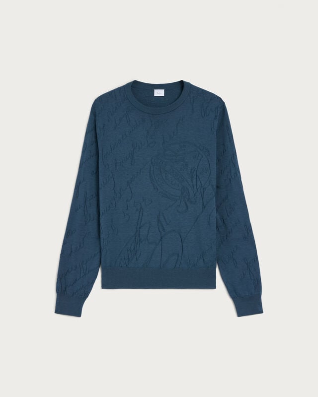 Diagonal Scritto Pattern Crewneck, Oceanic Wave, hi-res