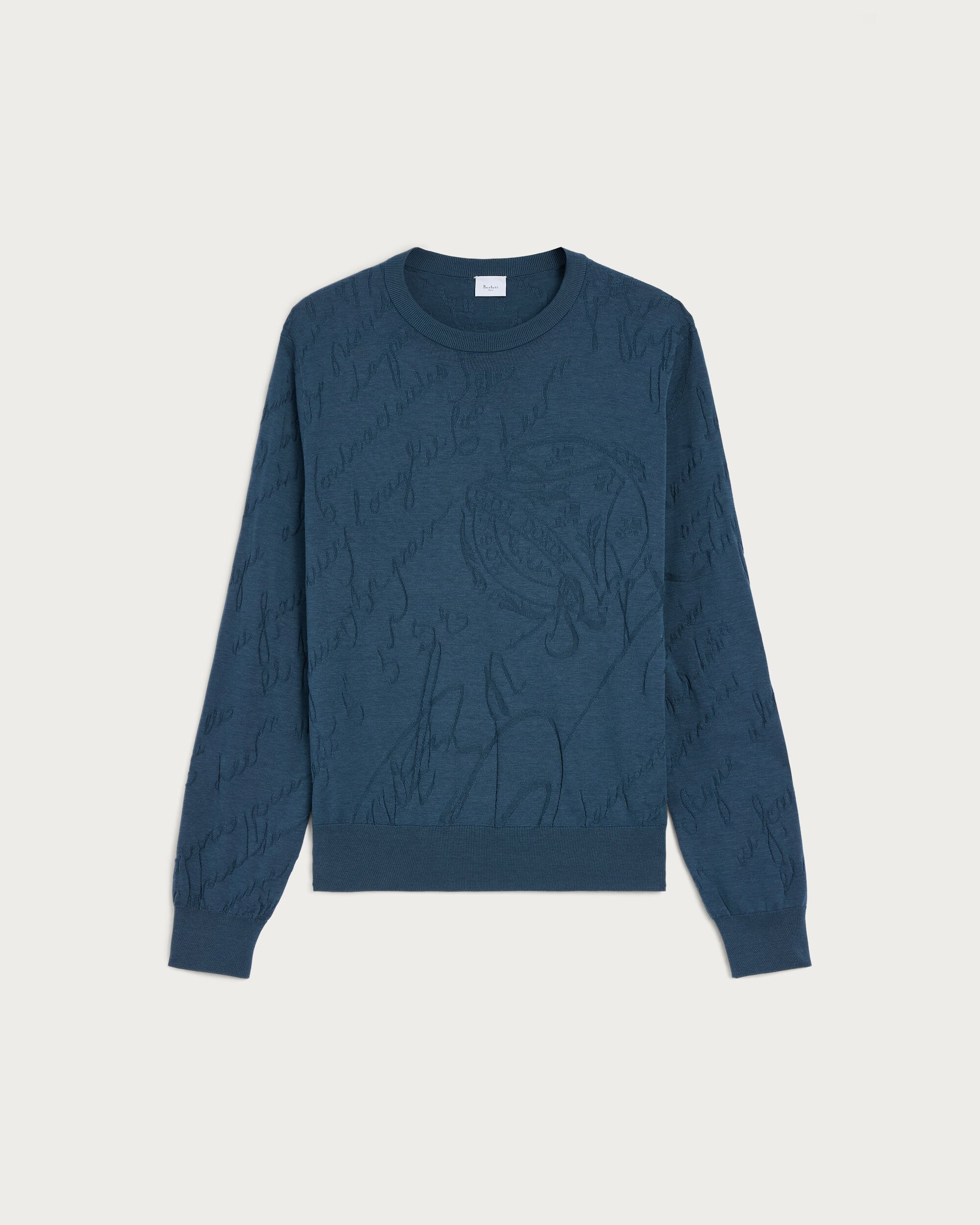 Diagonal Scritto Pattern Crewneck, Oceanic Wave, hi-res