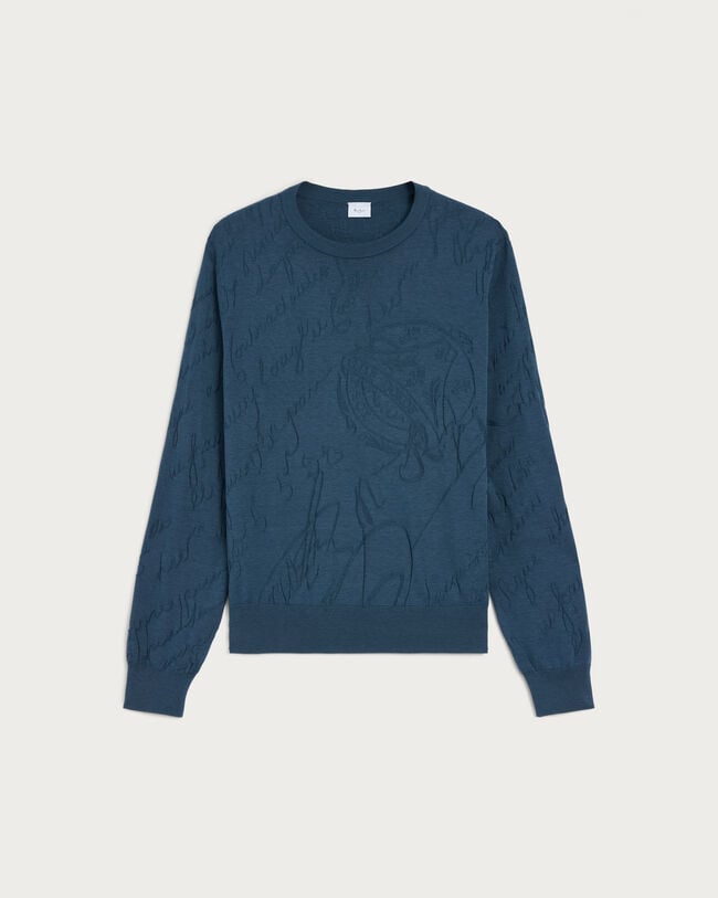 Diagonal Scritto Pattern Crewneck, Oceanic Wave, hi-res