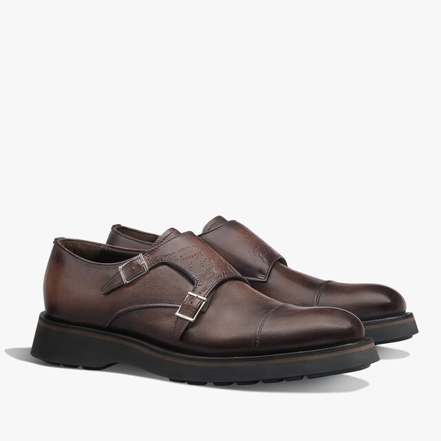 Alessio Scritto Leather Double Monk, SOFT BROWN, hi-res 2