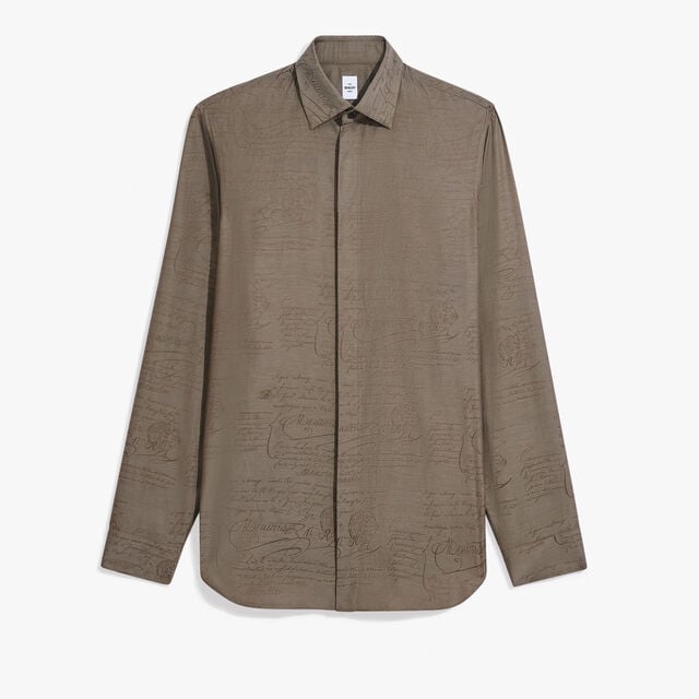 Andy Cotton Silk Scritto Shirt, SEPIA    , hi-res 1