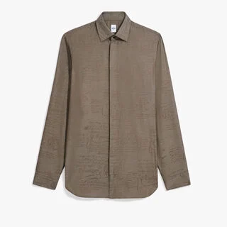 Andy Cotton Silk Scritto Shirt, SEPIA    , hi-res