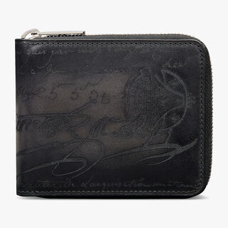 Itauba Square Scritto Leather Zipped Wallet, NERO GRIGIO, hi-res