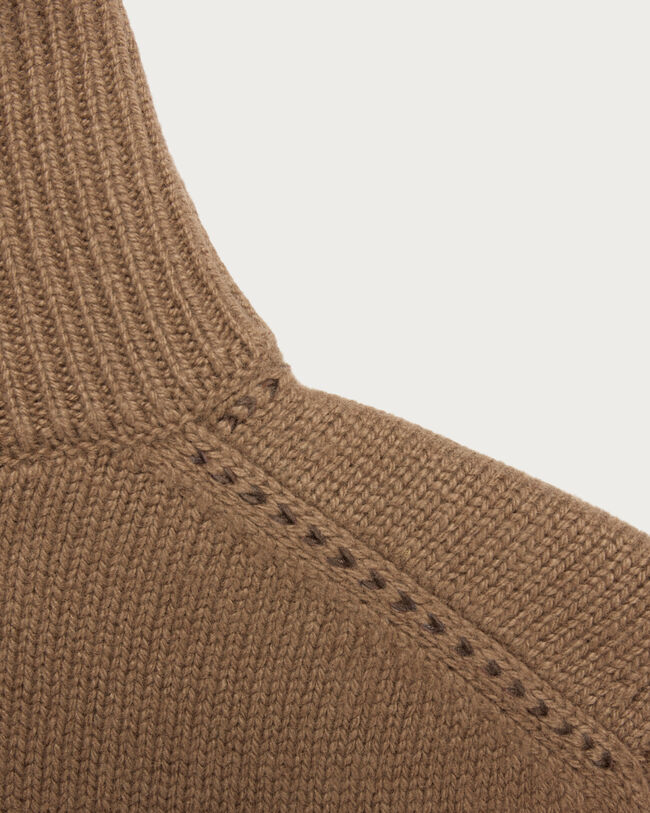 Pull &agrave; Col Zipp&eacute; et D&eacute;tail Cuir Tress&eacute;, Walnut, hi-res
