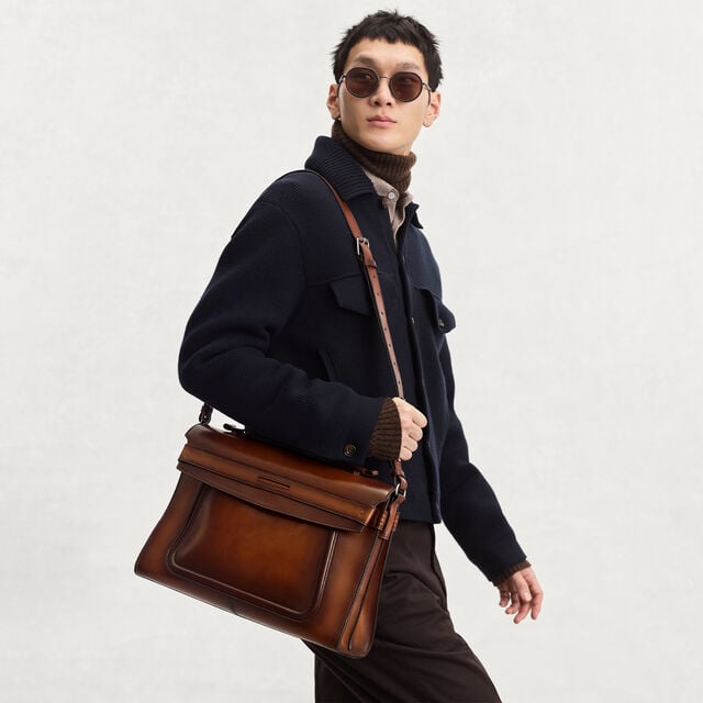Andy Messenger Leather Briefcase, CACAO INTENSO, hi-res 2