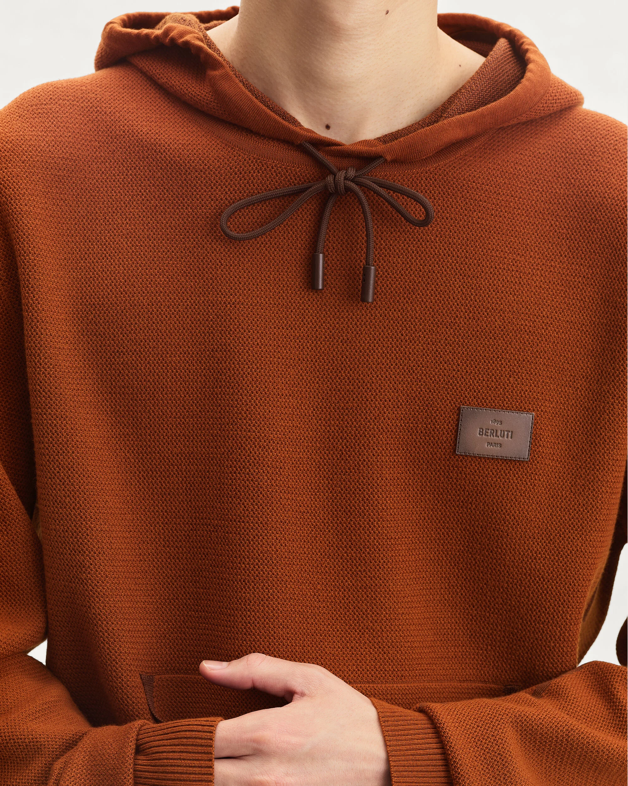 Shadow Hoodie with Leather Details, Rust, hi-res