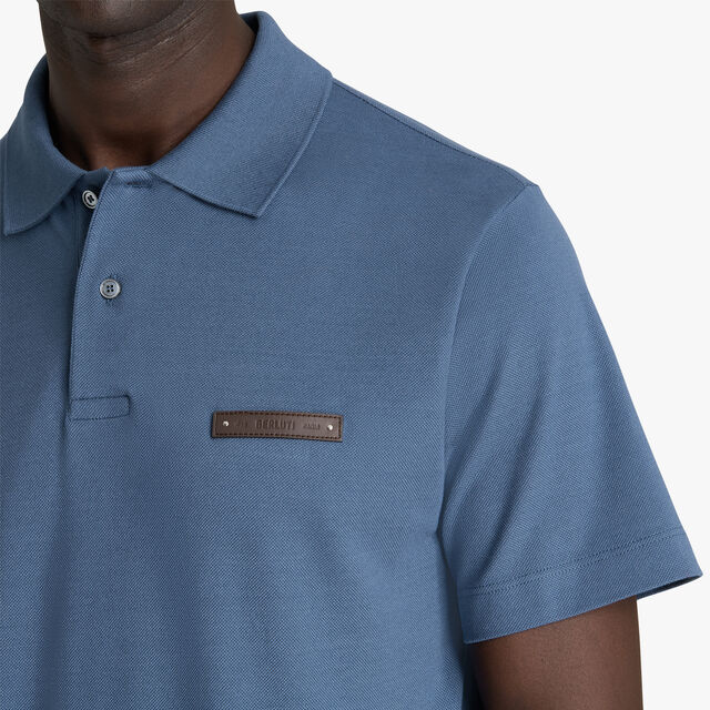 Polo Shirt With Leather Tag, GREYISH BLUE, hi-res 5