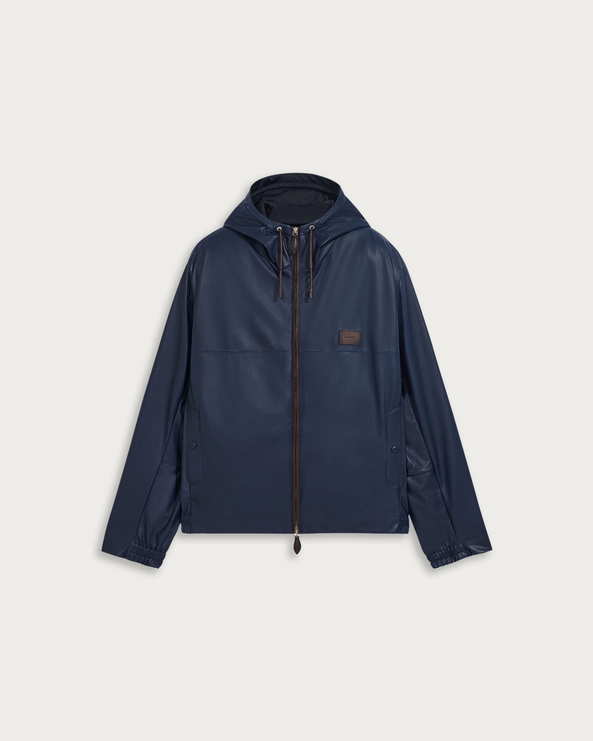 Ultralight Fly Leather Hooded Blouson, Marine, hi-res