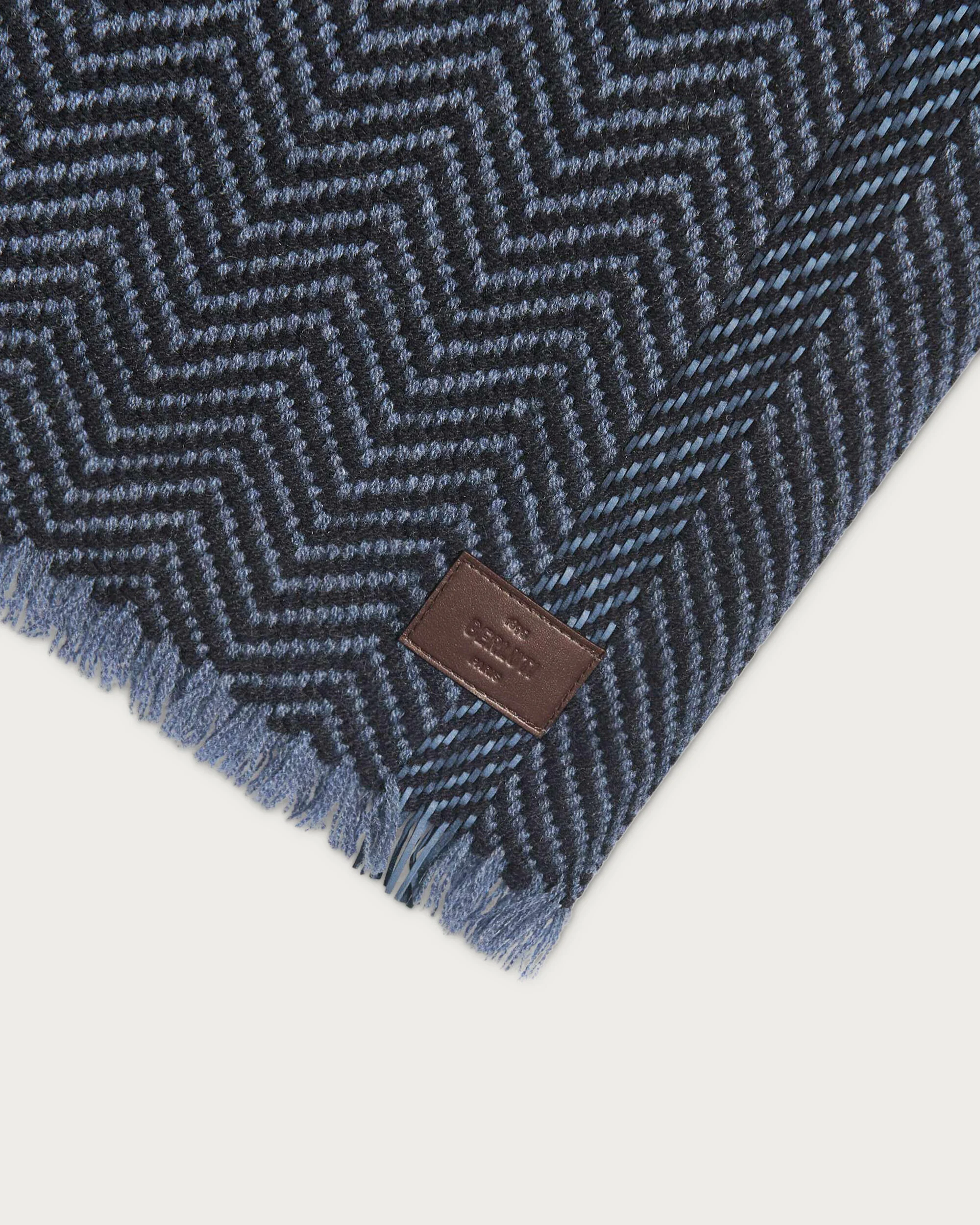Scarf with Braided Leather, Blue Charcoal, hi-res