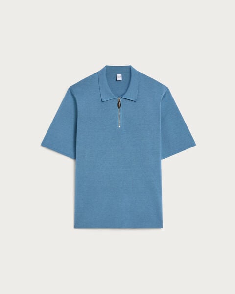 Polo with Leather Zip-puller, Light Nile Blue, hi-res