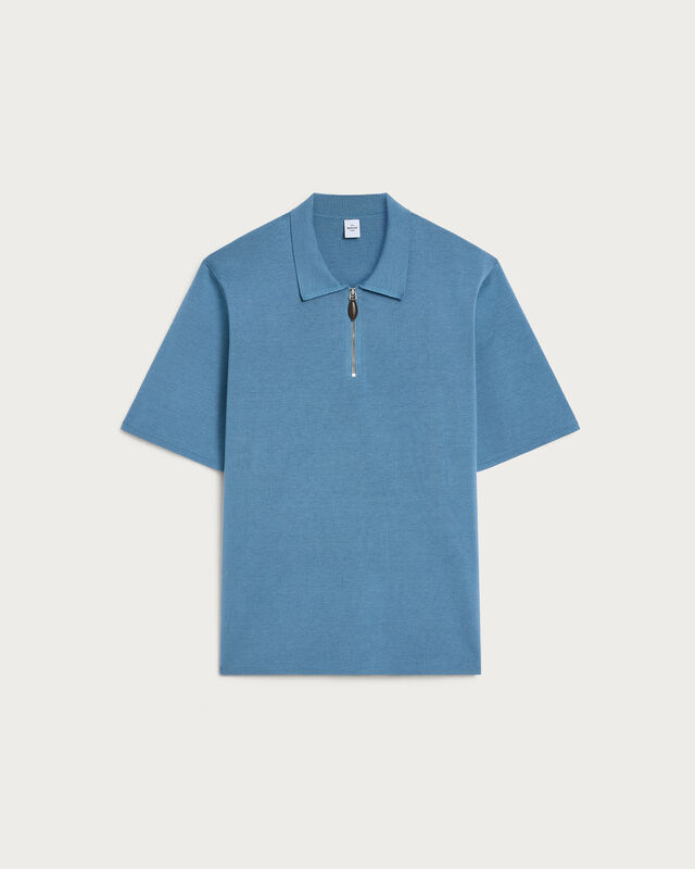 Polo with Leather Zip-puller, Light Nile Blue, hi-res