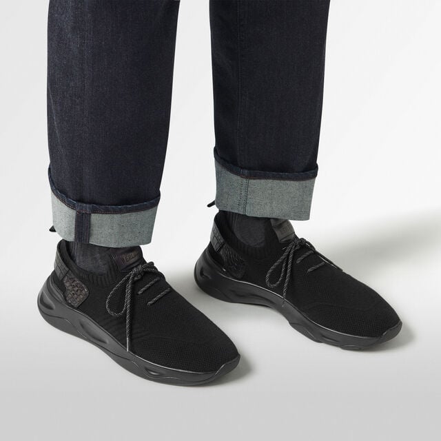 Shadow Cashmere And Alligator Leather Sneaker, BLACK, hi-res 8