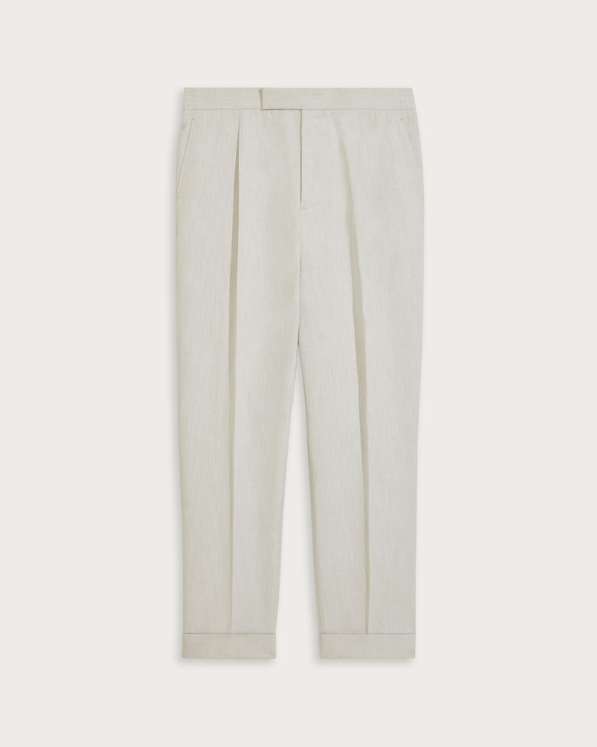 Relaxed Trousers with Leather Detail, White Canvas, hi-res