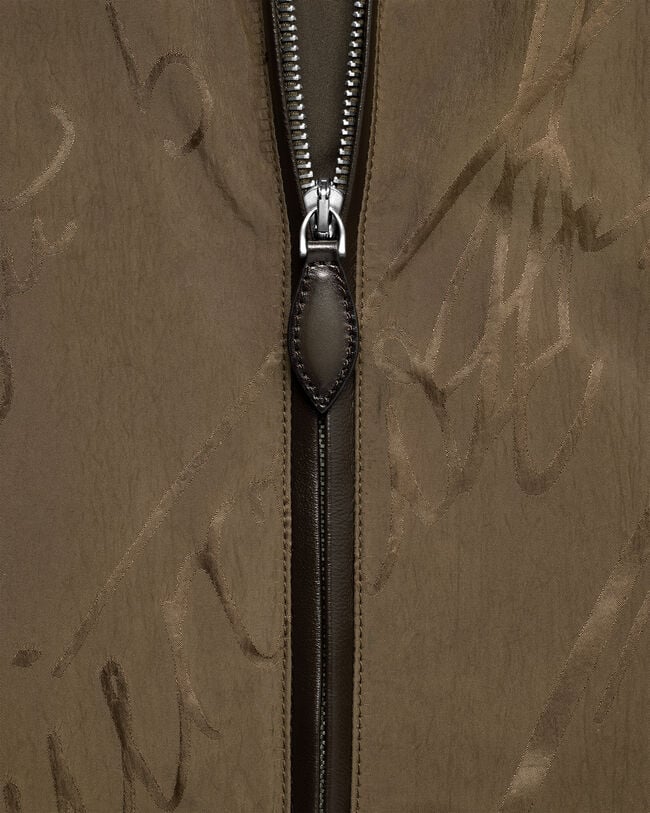 Scritto Pattern Gilet with Leather Details, Kaki, hi-res