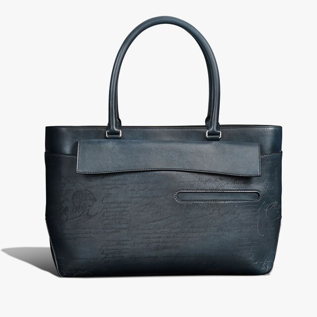 Toujours Mini Pocket Scritto Leather Tote Bag, BLU MINERALE, hi-res 1
