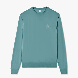 Wool Sweater With Embroidered Crest, ALMOND GREEN, hi-res