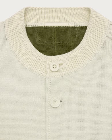 Bicolor Knitted Foresti&egrave;re with Leather Details, Ecru & Kaki, hi-res