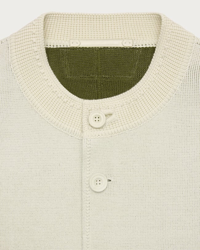 Foresti&egrave;re en Maille Bicolore avec D&eacute;tails en Cuir, Ecru & Kaki, hi-res