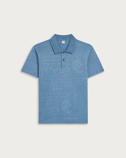 Scritto Pattern Piqu&eacute; Polo, Cornflower Blue, hi-res