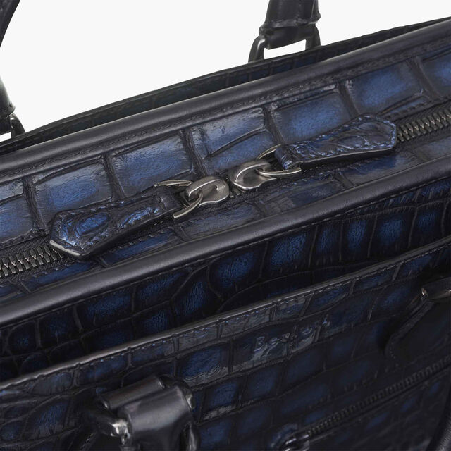 Cartable Un Jour Mini En Cuir d'Alligator, NERO BLU, hi-res 7