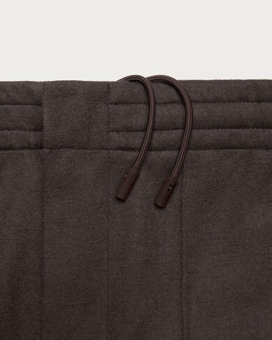 皮革细节平纹针织长裤, Chocolate Brown, hi-res