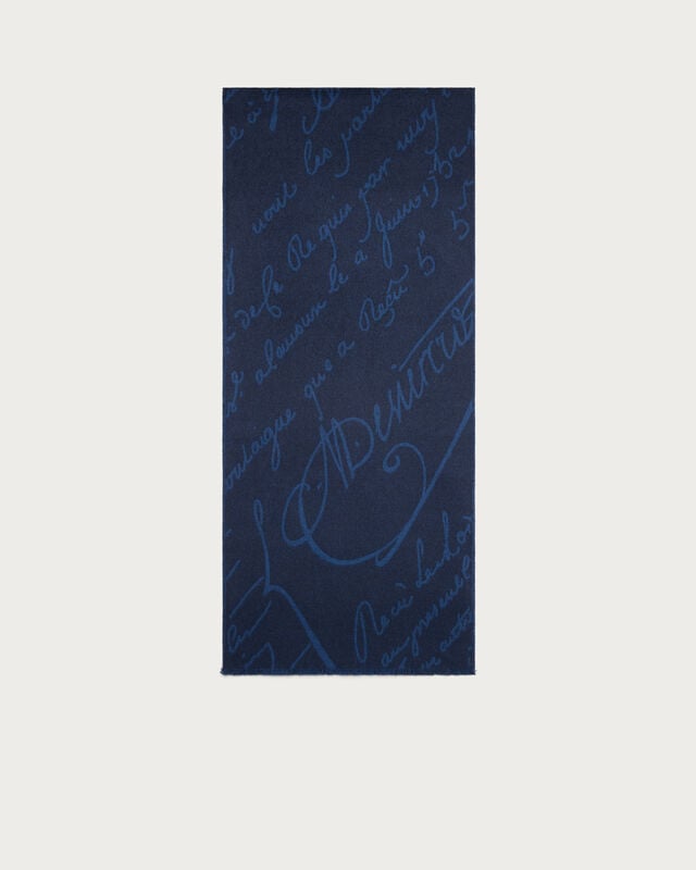&Eacute;charpe Motif Scritto, Dark Blue Melange, hi-res